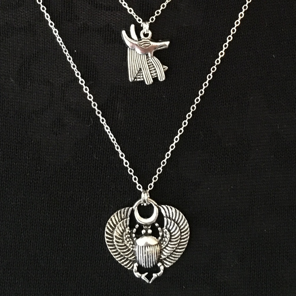 “Book of the Dead" Handmade Dainty 2-Layer Egyptian Necklace, Anubis, Scarab - Picture 7 of 14